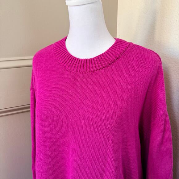 GAP Fuchsia Cotton Crew Neck Sweater Split Hem Women’s XXL - Picture 2 of 7